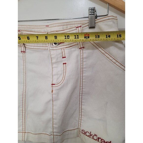 Ecko Red Women's Y2k Ivory Denim Mini 90 Skirt Red Stitching Size 7 - Picture 6 of 15